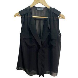 Costa Blanca Collection Black Sheer Pocket‎  Blouse S Career Flowy